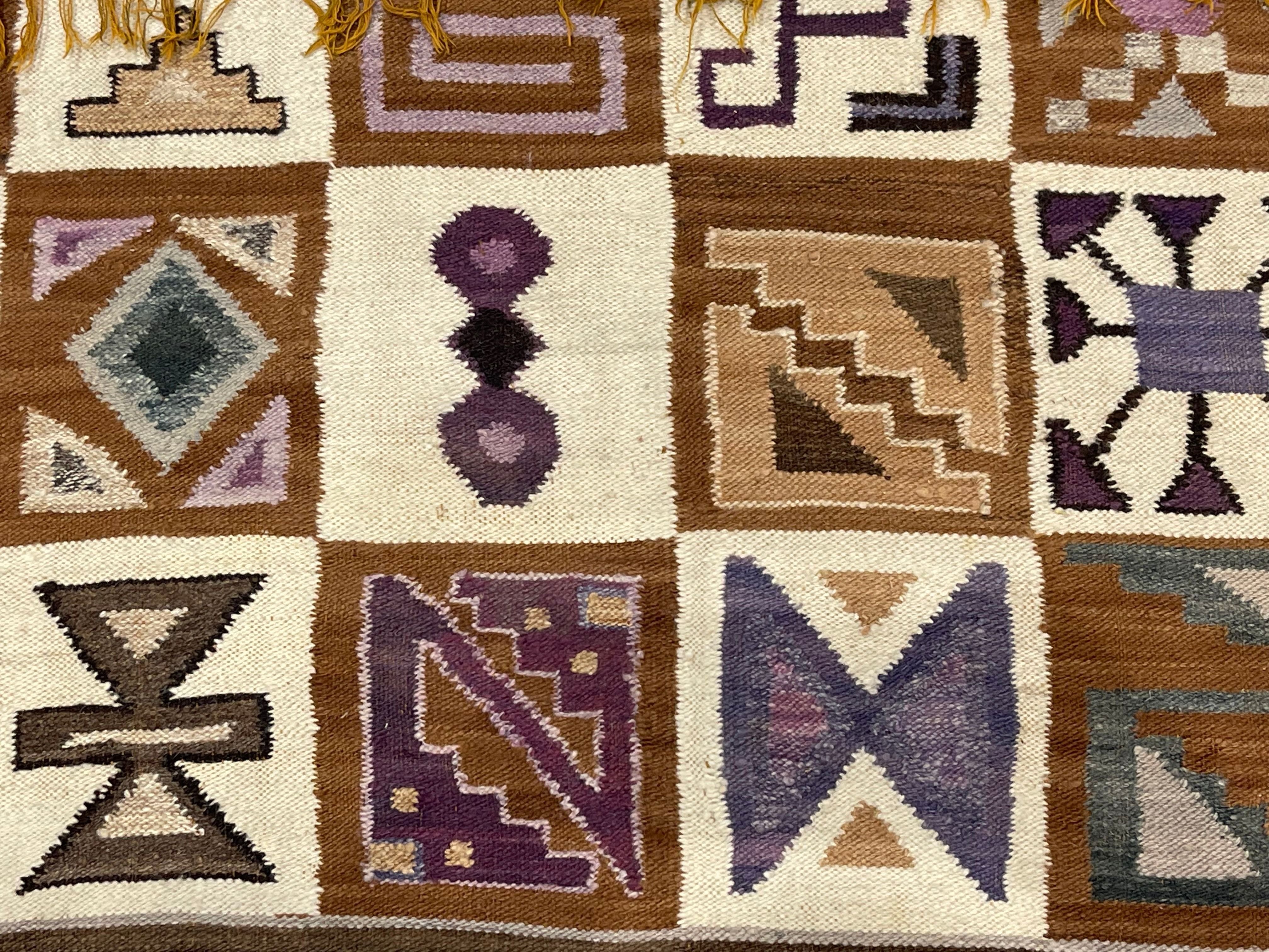 Fine Vintage Swedish Kilim Wool Rug 3'7" x 4' 10''