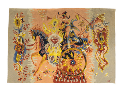 Extremely Fine French Mid Century Tapestry Signed E. Simon Rug 4' 4