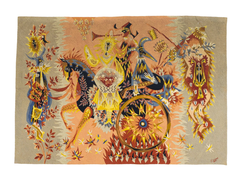 Extremely Fine French Mid Century Tapestry Signed E. Simon Rug 4' 4