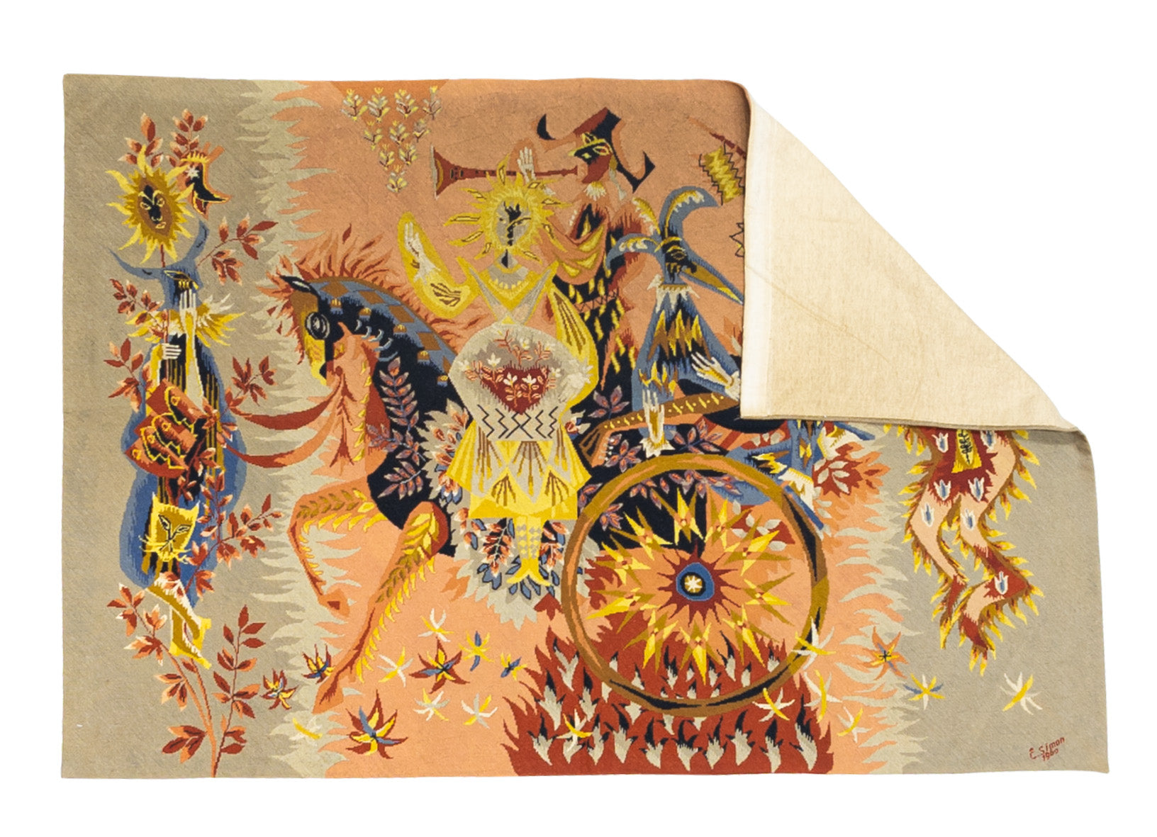 Extremely Fine French Mid Century Tapestry Signed E. Simon Rug 4' 4" x 6' 5"