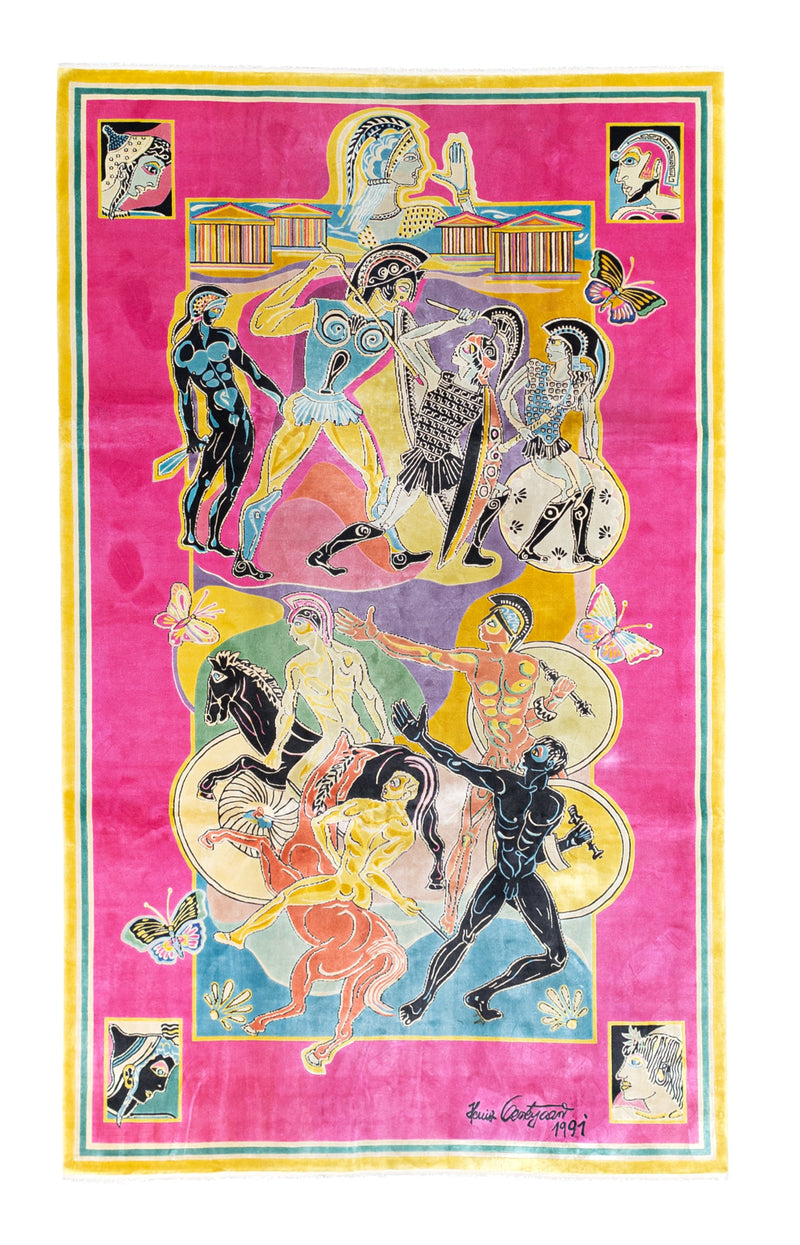 Decorative Hand Knotted Silk Signed by artist 6' 3'' x 10' 6''