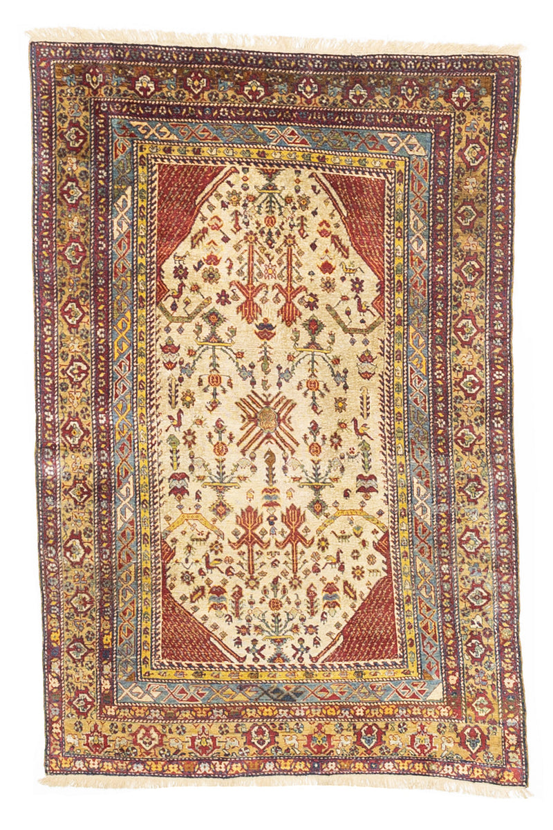 Extremely Fine and Rare Antique Caucasian Silk Shrivan Rug 3'8