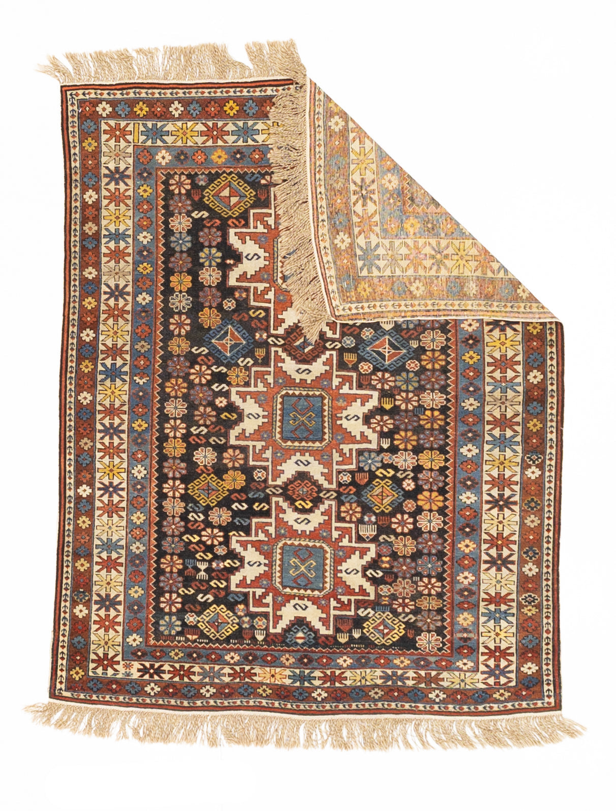 Antique Caucasian Lezgi Rug 3'10" x 4' 11"
