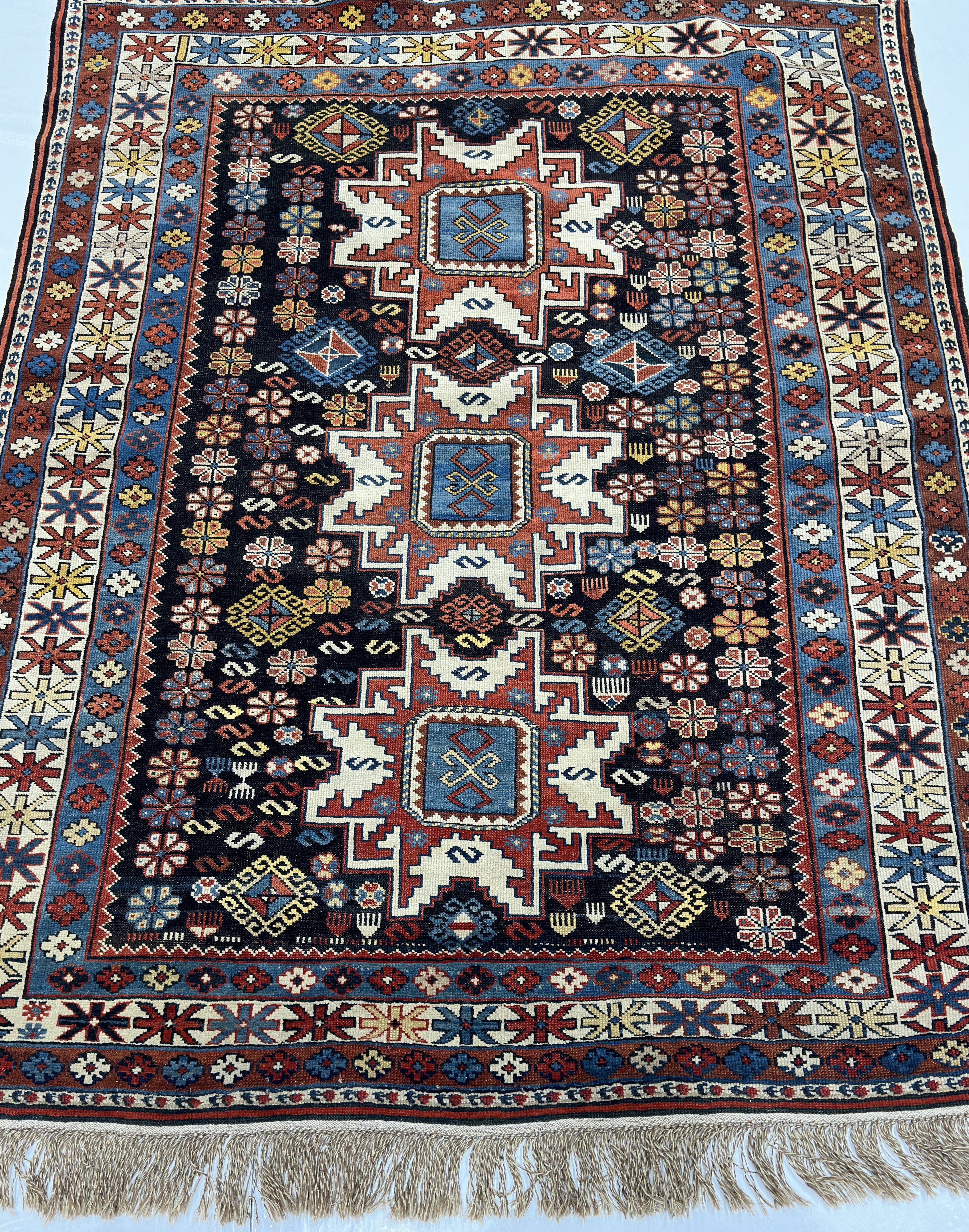 Antique Caucasian Lezgi Rug 3'10" x 4' 11"