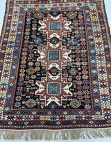 Antique Caucasian Lezgi Rug 3'10" x 4' 11"