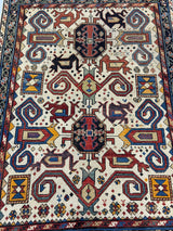 Antique Caucasian Perpedil Rug 3' 3'' x 4' 8''