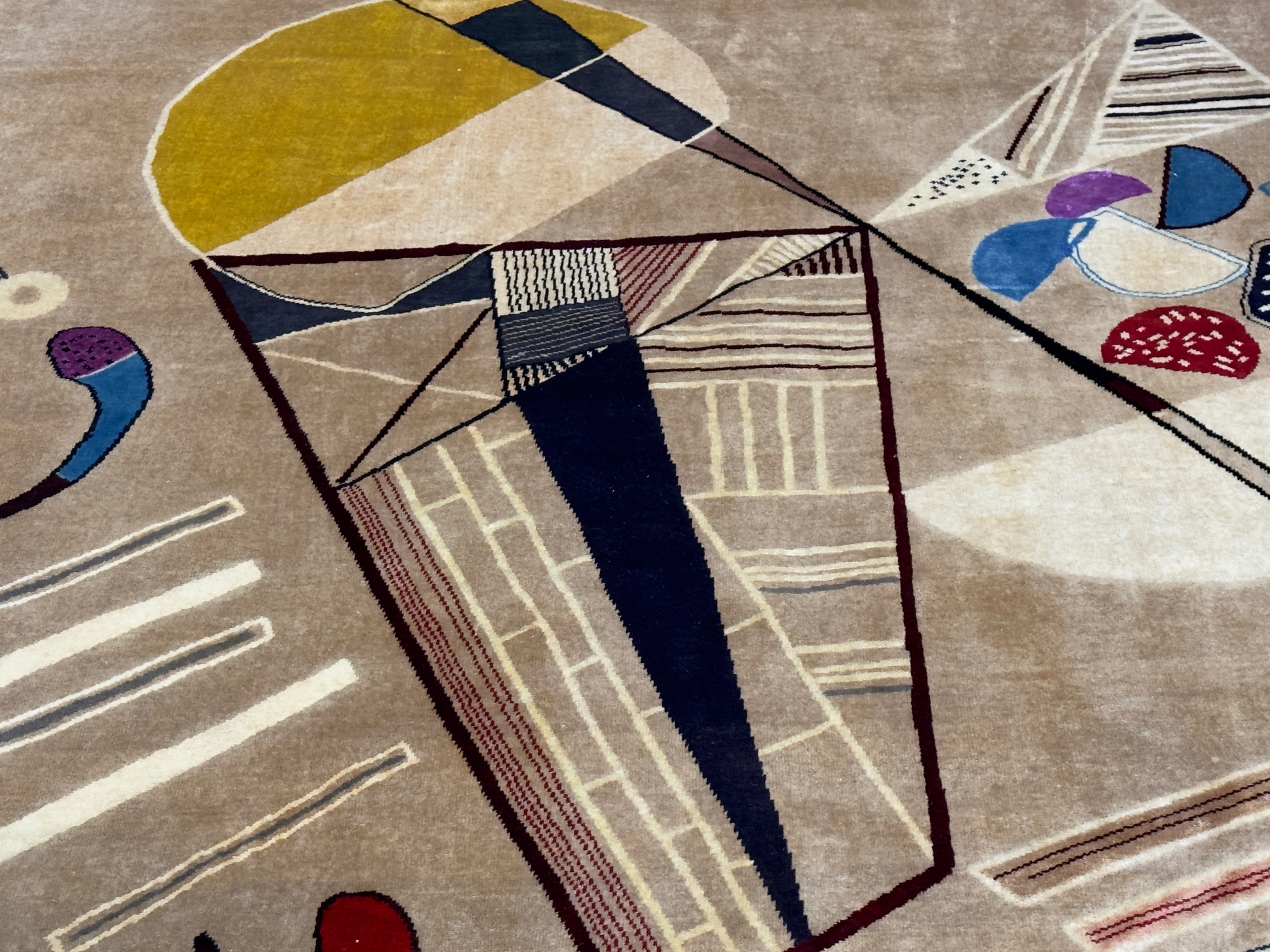French Mid Century Artistic Wool Rug Design after Kandinsky 6' 7" x 9' 11"