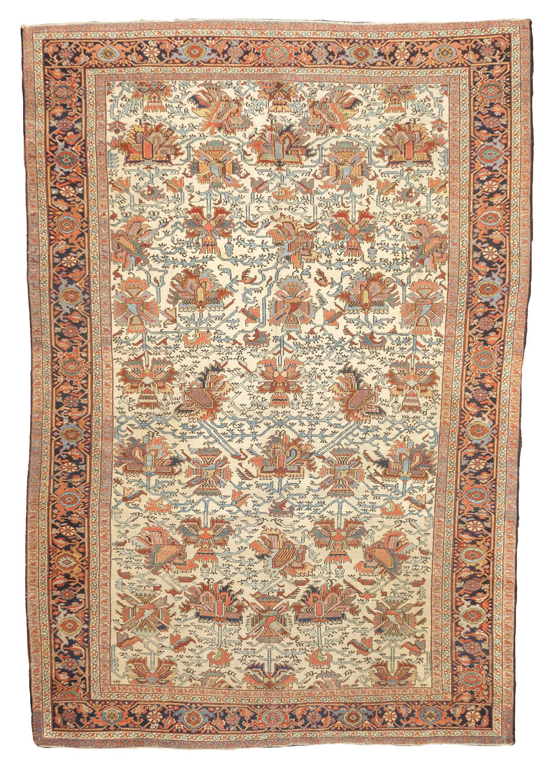 Antique  Heriz Serapi Unusual Design Rug 7'9