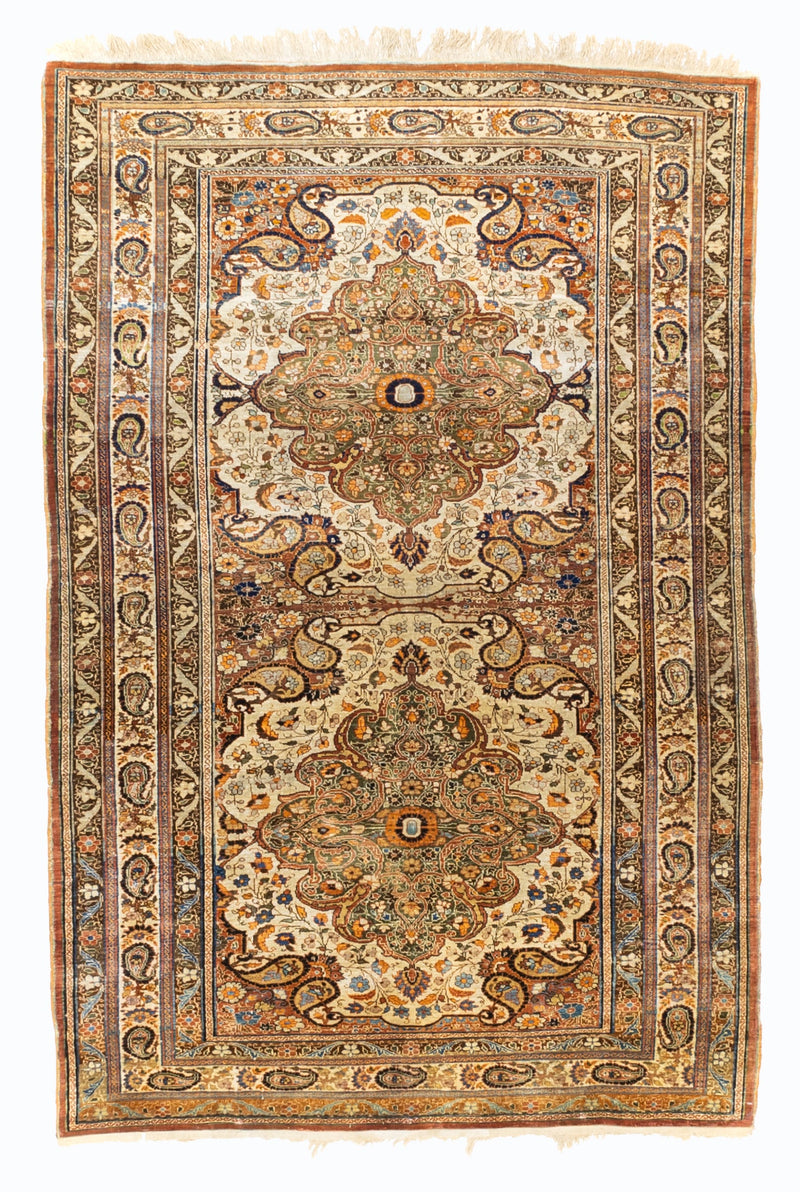 Extremely Fine and Rare Antique  Silk Heriz Rug 3'11