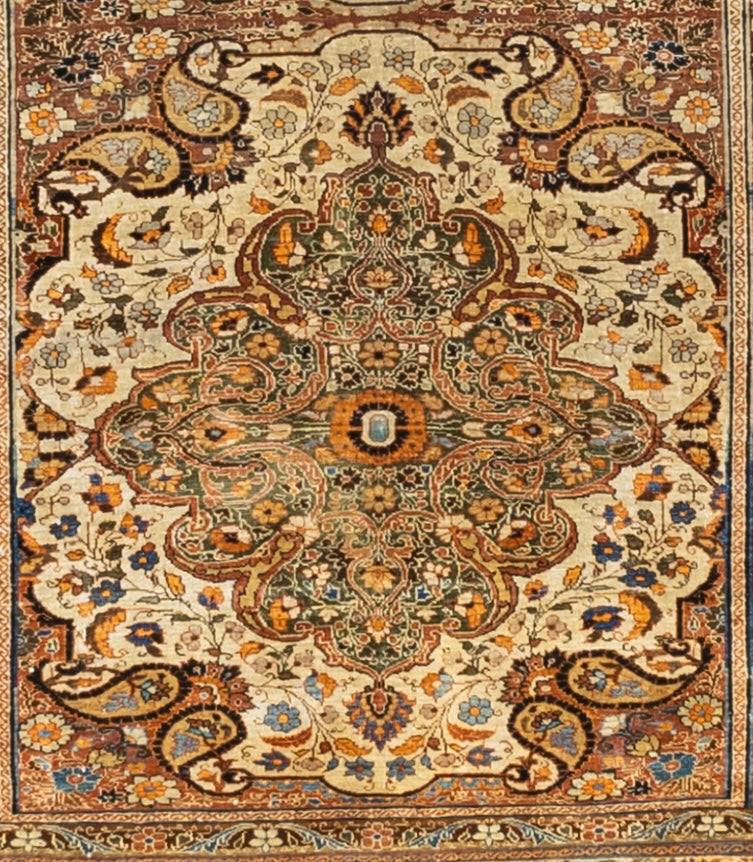 Extremely Fine and Rare Antique  Silk Heriz Rug 3'11" x 5' 10"