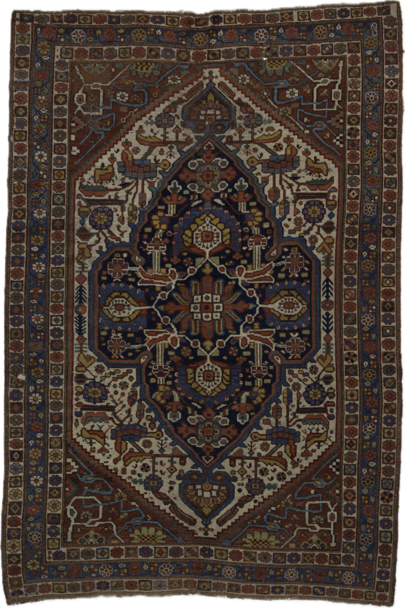 Antique  Tribal Qashqai Rug 5'1