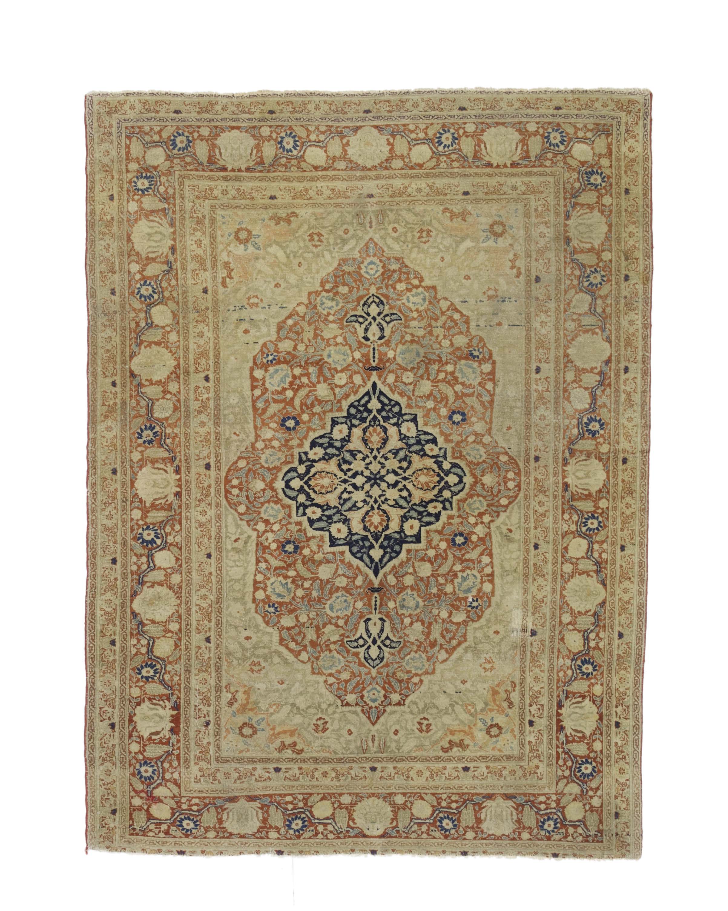 Antique Mohtasham Kashan Rug 4'3" x 5' 7''