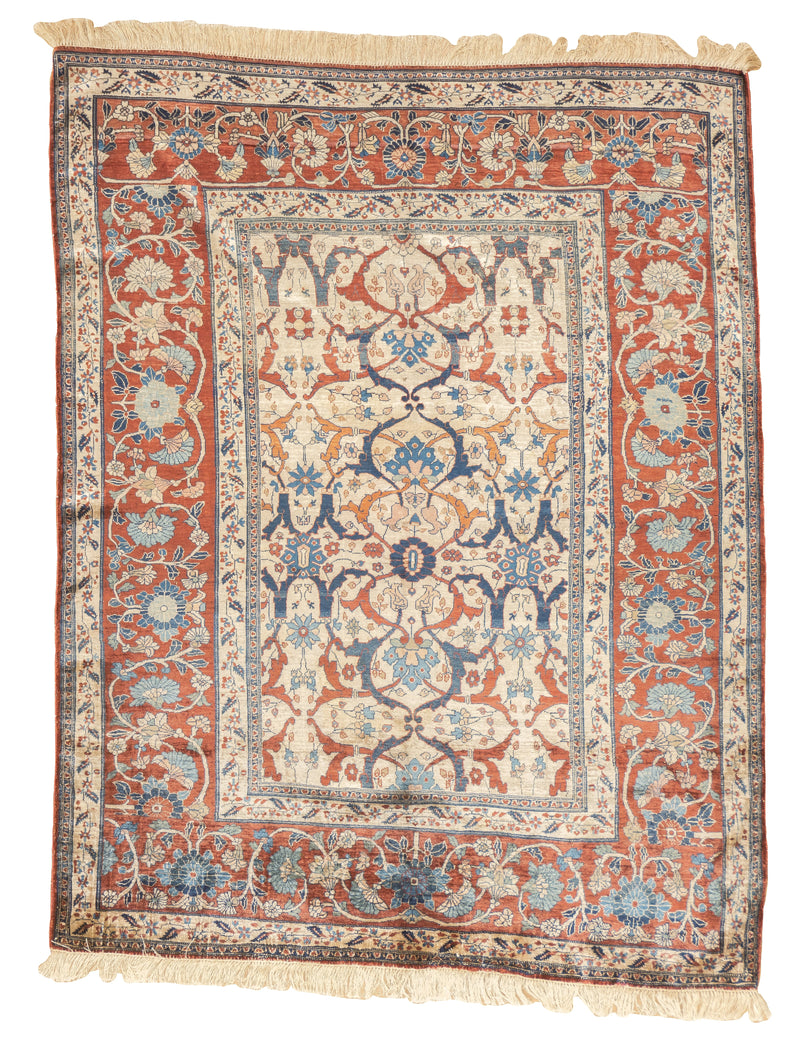 Fine and Rare Antique Silk  Heriz Rug 4'6