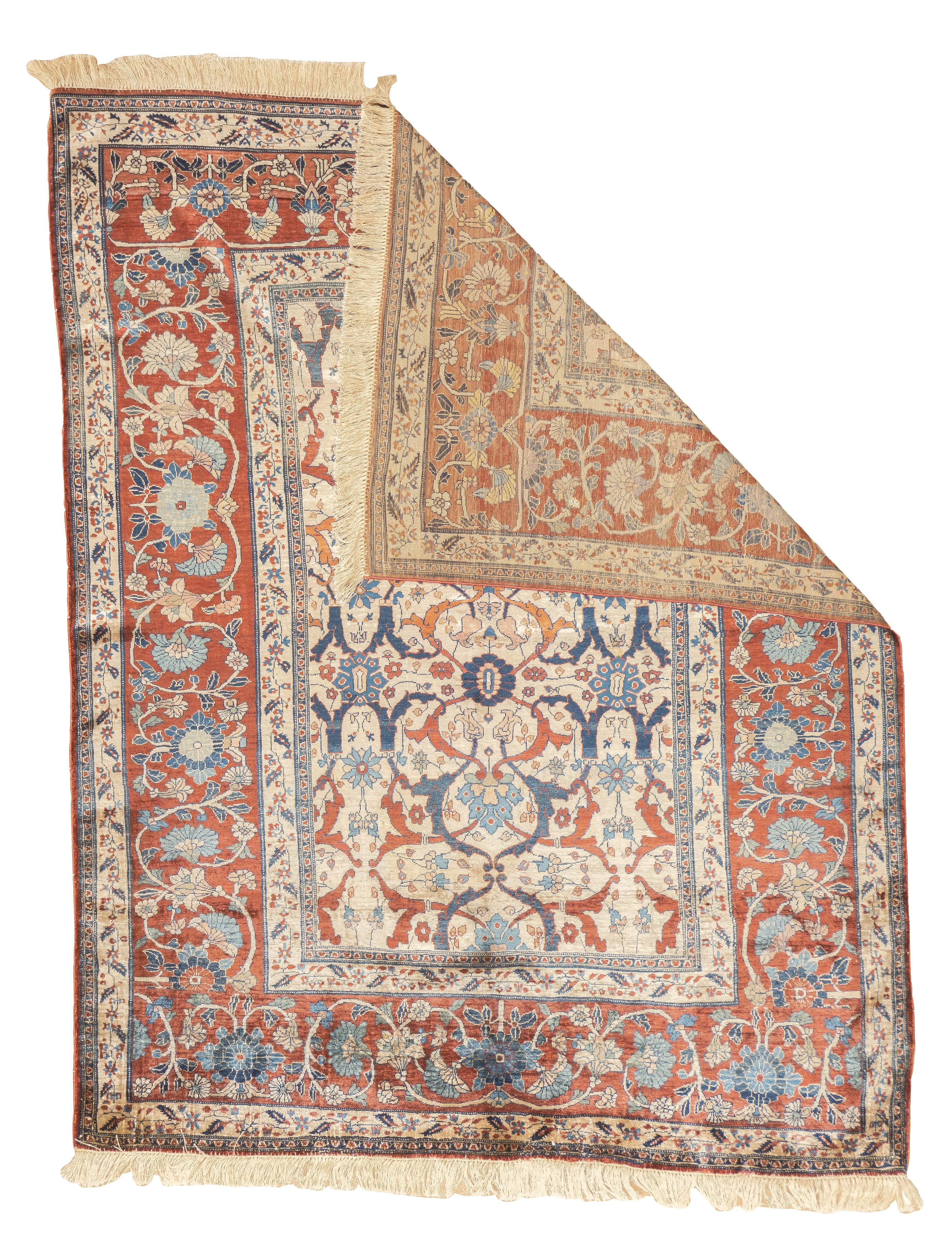 Fine and Rare Antique Silk  Heriz Rug 4'6" x 5' 9"
