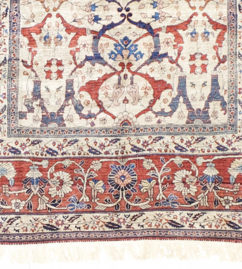 Fine and Rare Antique Silk  Heriz Rug 4'6" x 5' 9"