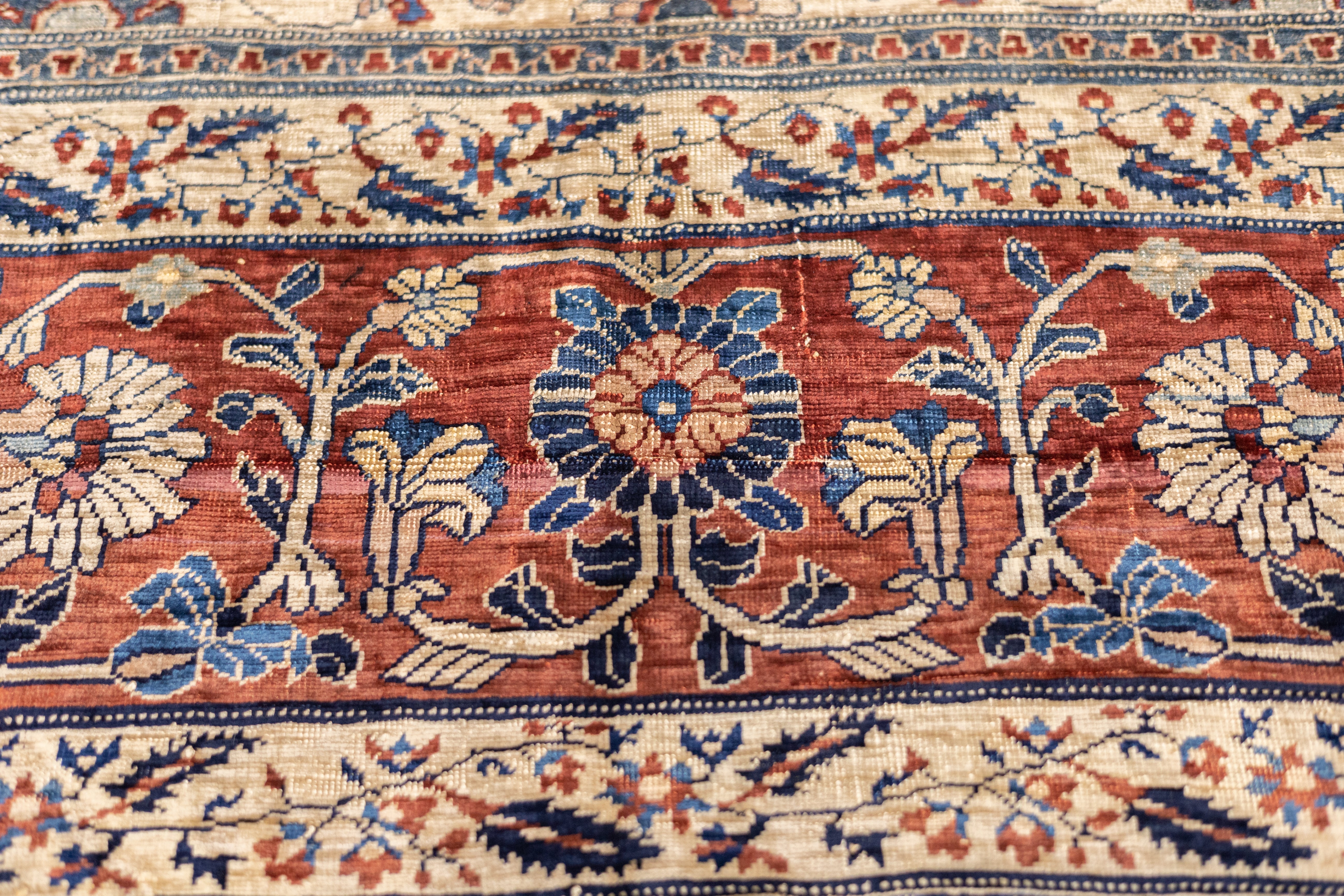 Fine and Rare Antique Silk  Heriz Rug 4'6" x 5' 9"