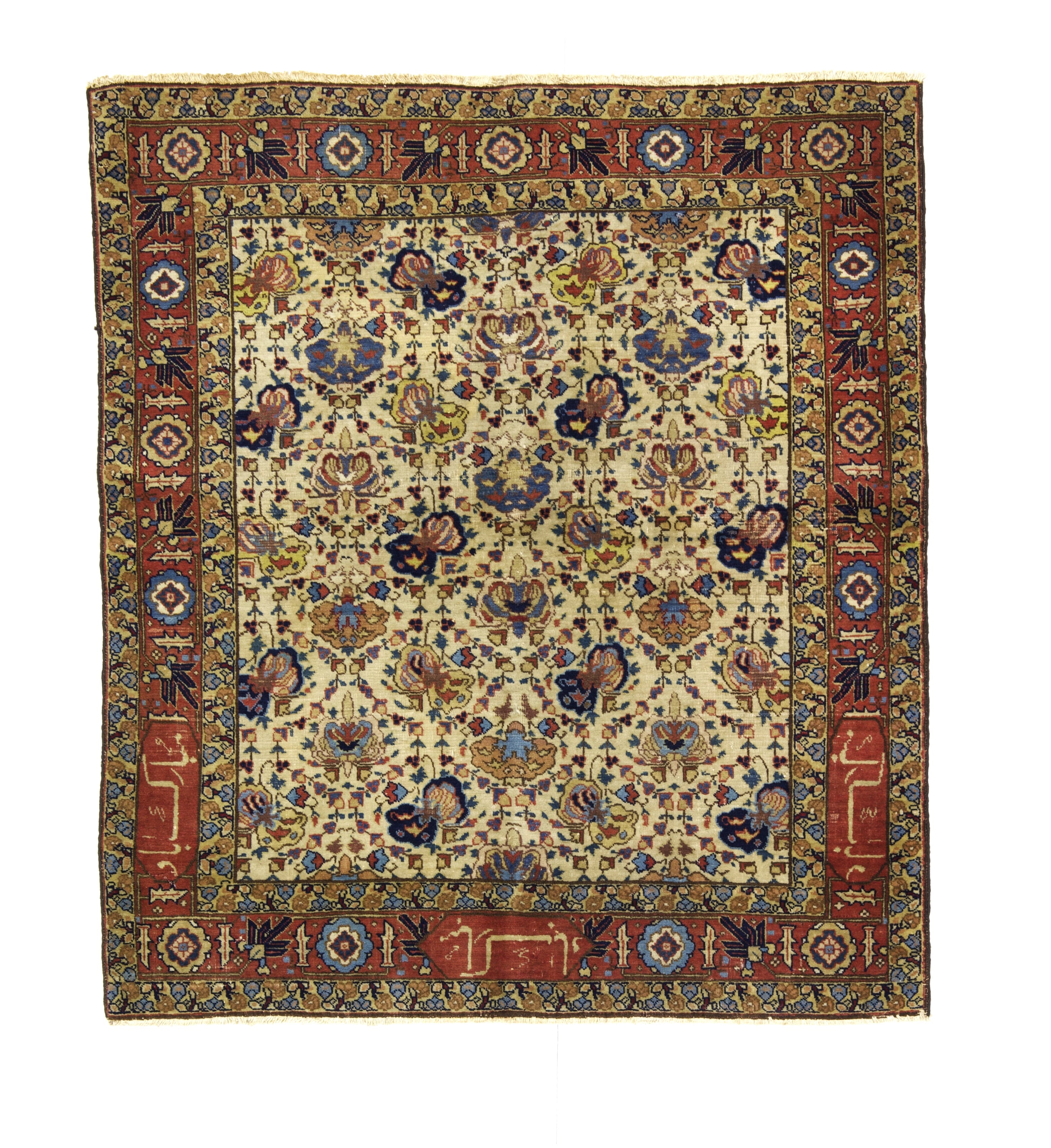 Antique  Tabriz Signed Rug 4'4" x 4' 10''