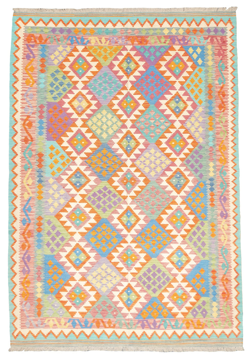 Fine Turkish Kilim Tribal Flat Weave Wool Rug 6'7