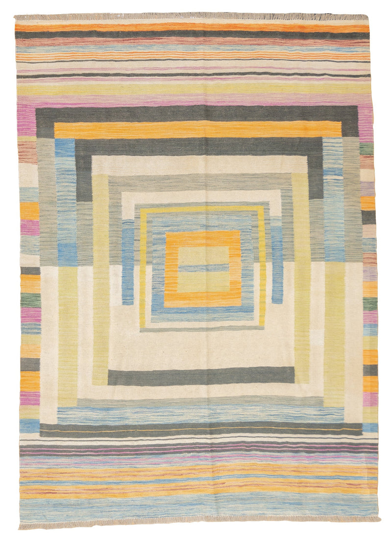 Fine Contemporary Turkish Kilim Flat Weave Wool Rug 5'8