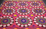 Fine Vintage Uzbek Suzani Textile Hand Knotted Rug 7'4'' x 7'7''