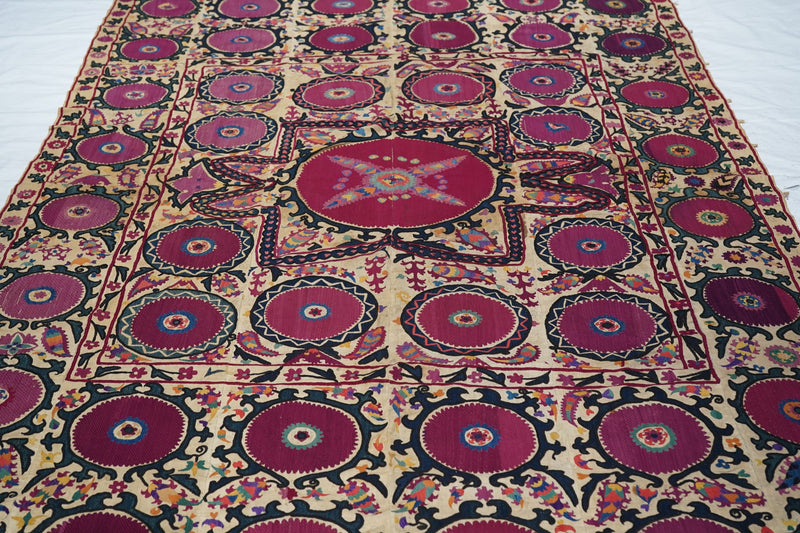 Antique Uzbekistan Suzani Textile Rug 6'2'' x 9'9''