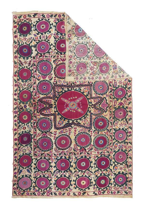 Antique Uzbekistan Suzani Textile Rug 6'2'' x 9'9''