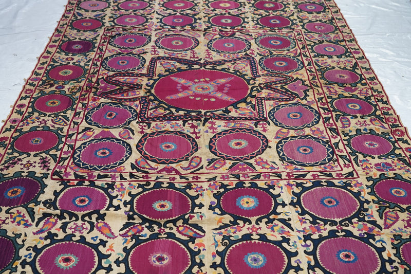 Antique Uzbekistan Suzani Textile Rug 6'2'' x 9'9''