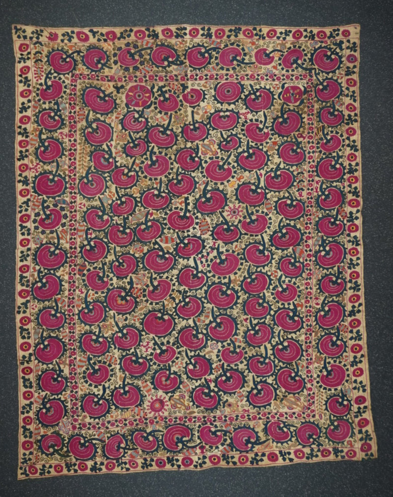 Antique Uzbekistan Suzani Rug 6'2'' x 7'11''